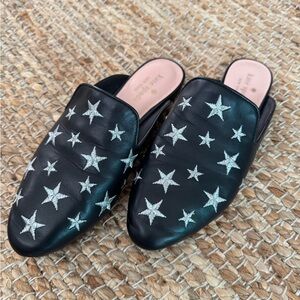 Kate Spade Black Mules with Silver Embroidery